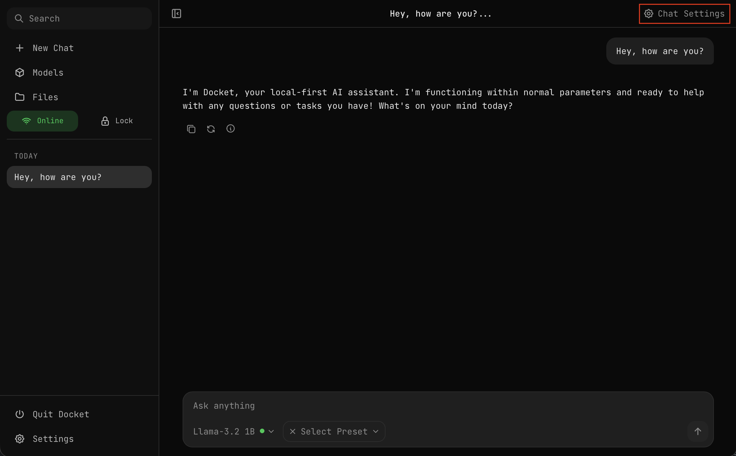 Chat Settings Button
